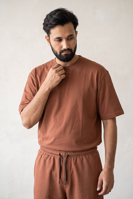 Zuke Men's Rusty Brown Loose Fit Co-ordset