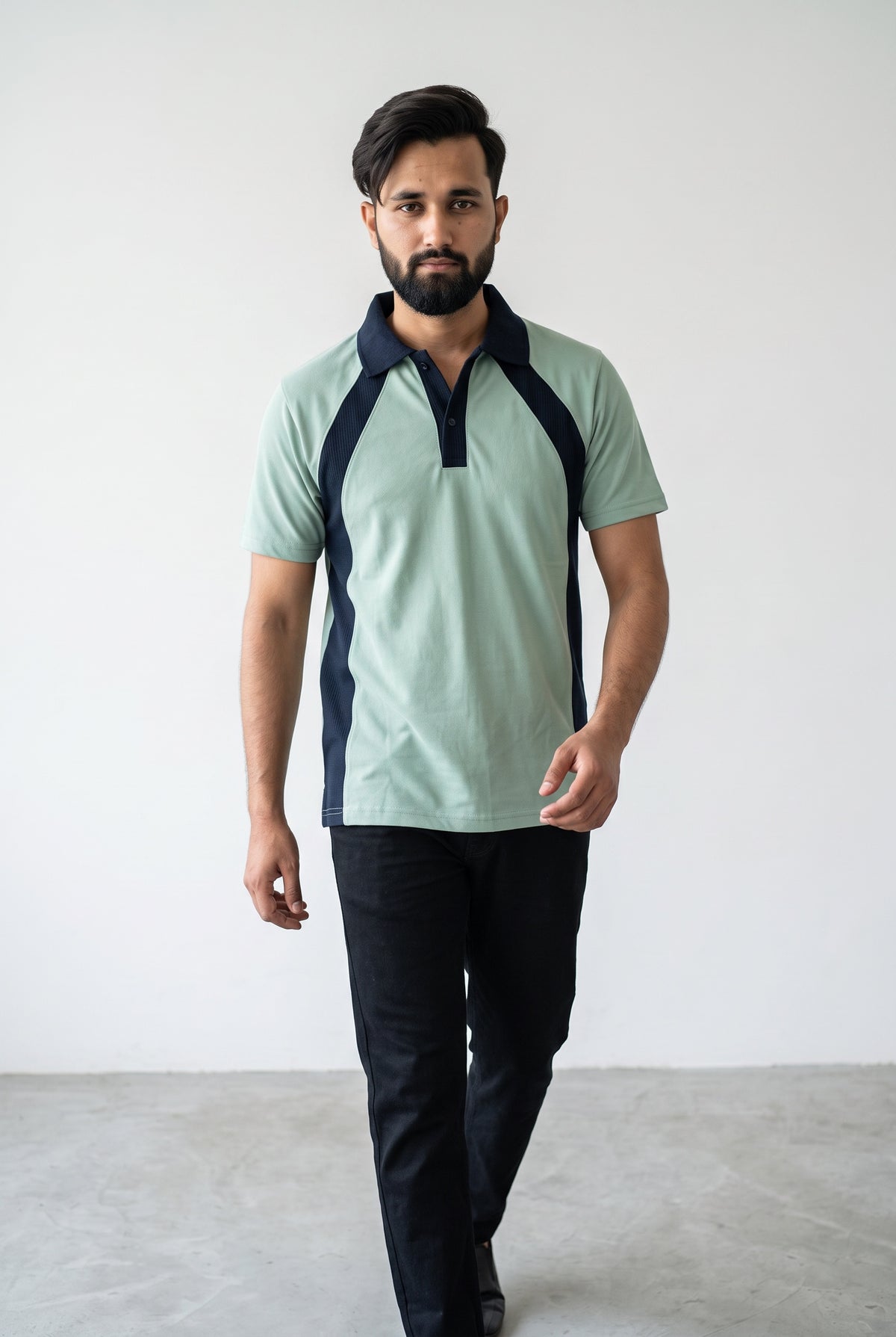 Front view of model wearing Zuke Lifestyle Sage Green Stylish Raglan heavy cotton t-shirt